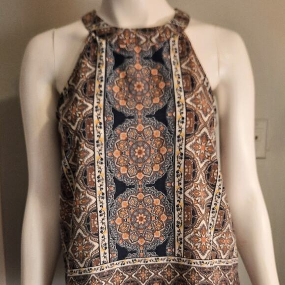 Monteau Boho Festival Halter Tank Top Small Batik Scroll Pattern Lightweight - Picture 2 of 9